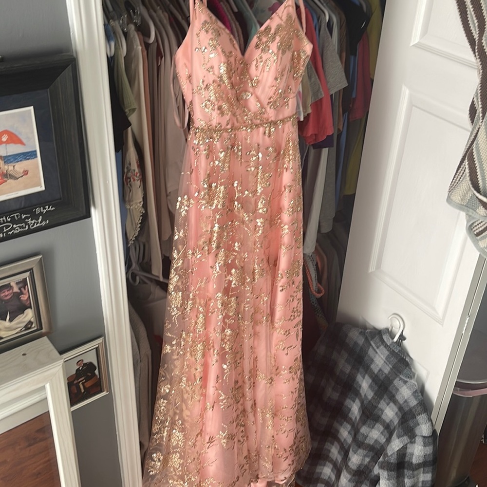 BABY PINK AND GOLD PROM DRESS
